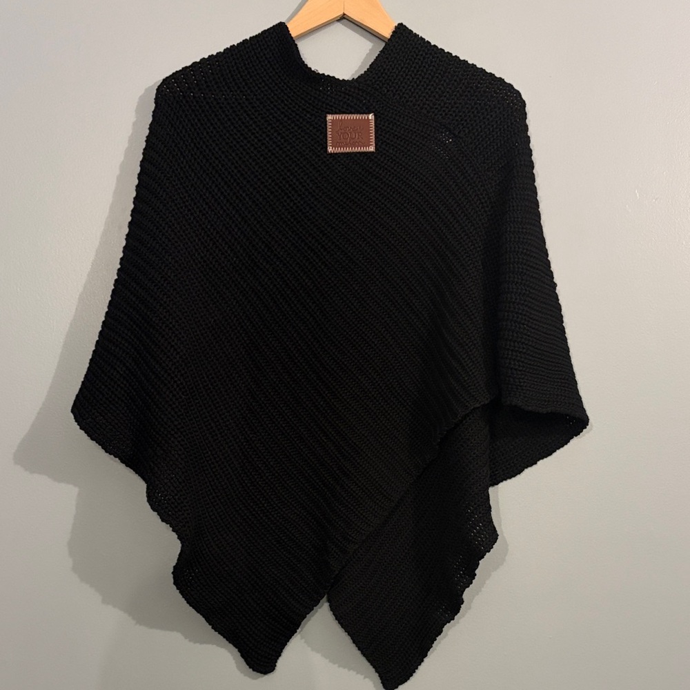 Love Your Melon Black Knit Shawl Poncho
